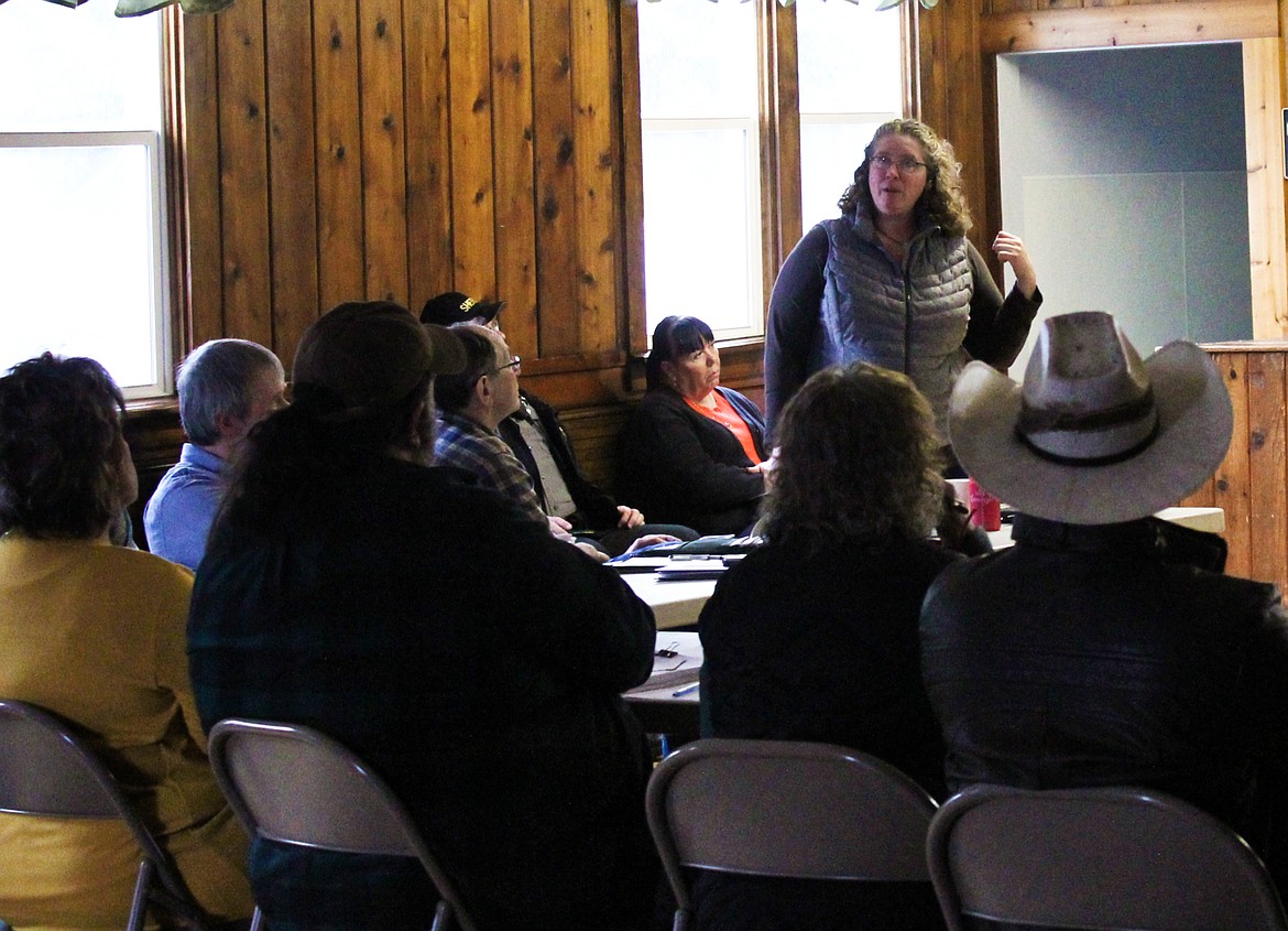 Photo by TONIA BROOKS 
 Kim Annis, the Grizzly Bear Management Specialist for Montana Fish, Wildlife and Parks delivers a presentation on the management of bears and ways residents can help thwart negative bear contacts.