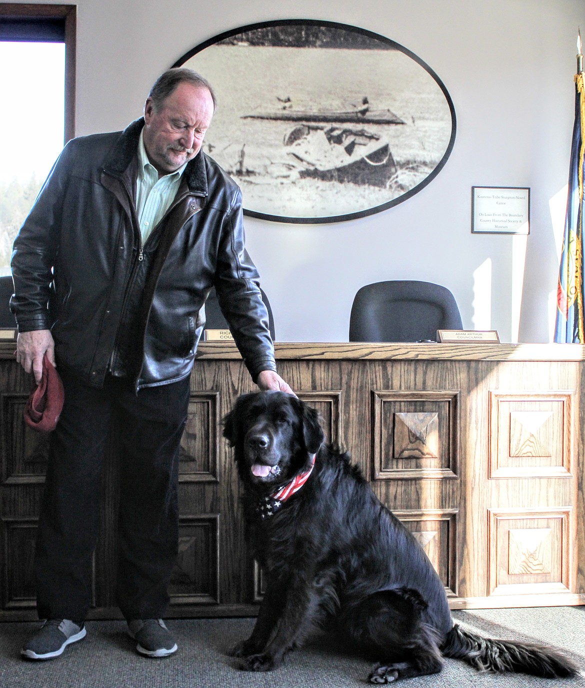 Mayor Dick Staples with his “chief advisor,” Wilson, prepare and look forward to the next four years of service to the City of Bonners Ferry.