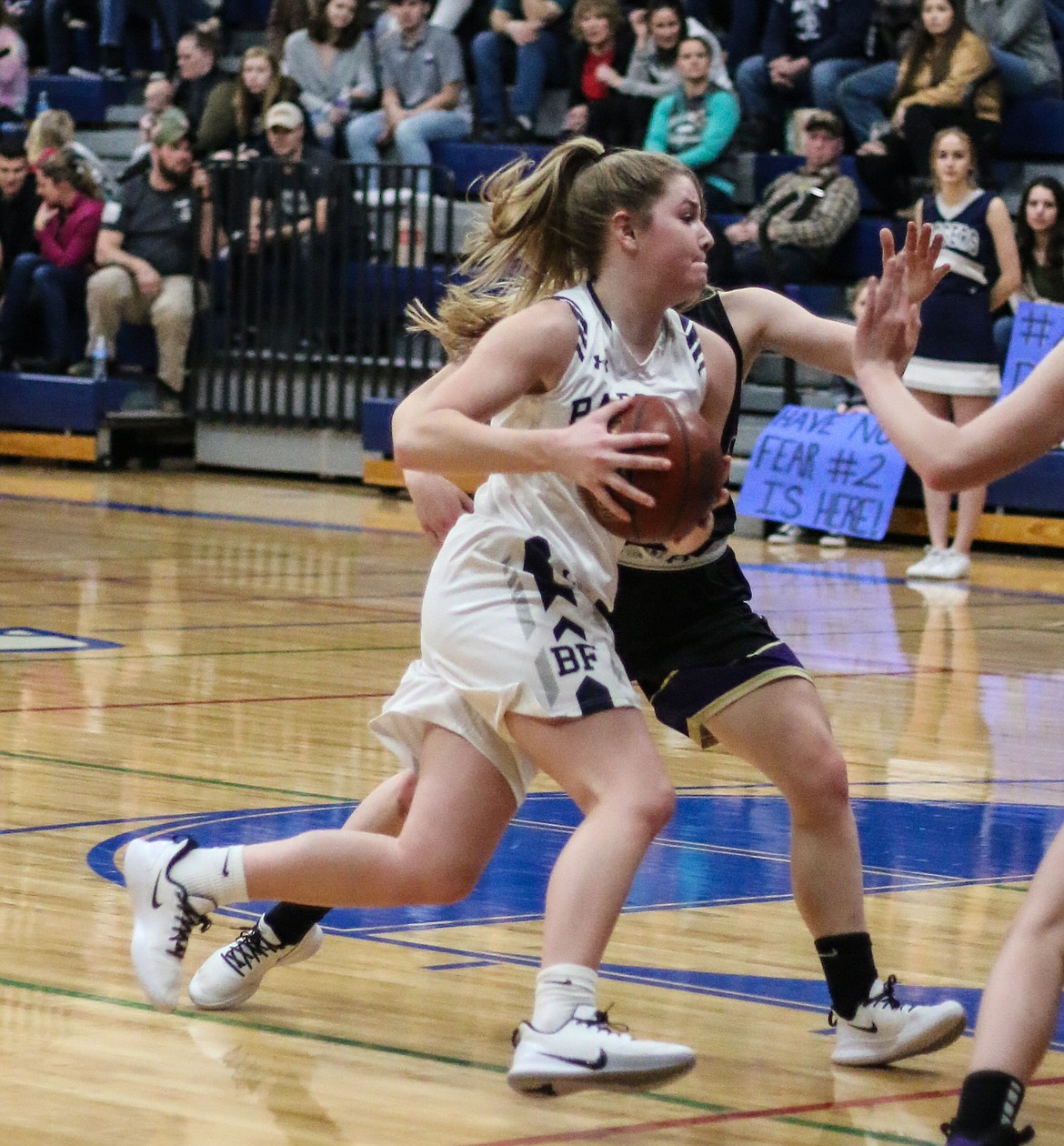 Holly Ansley drives past a Wildcat defender during the Badgers’ home win over Kellogg last week.