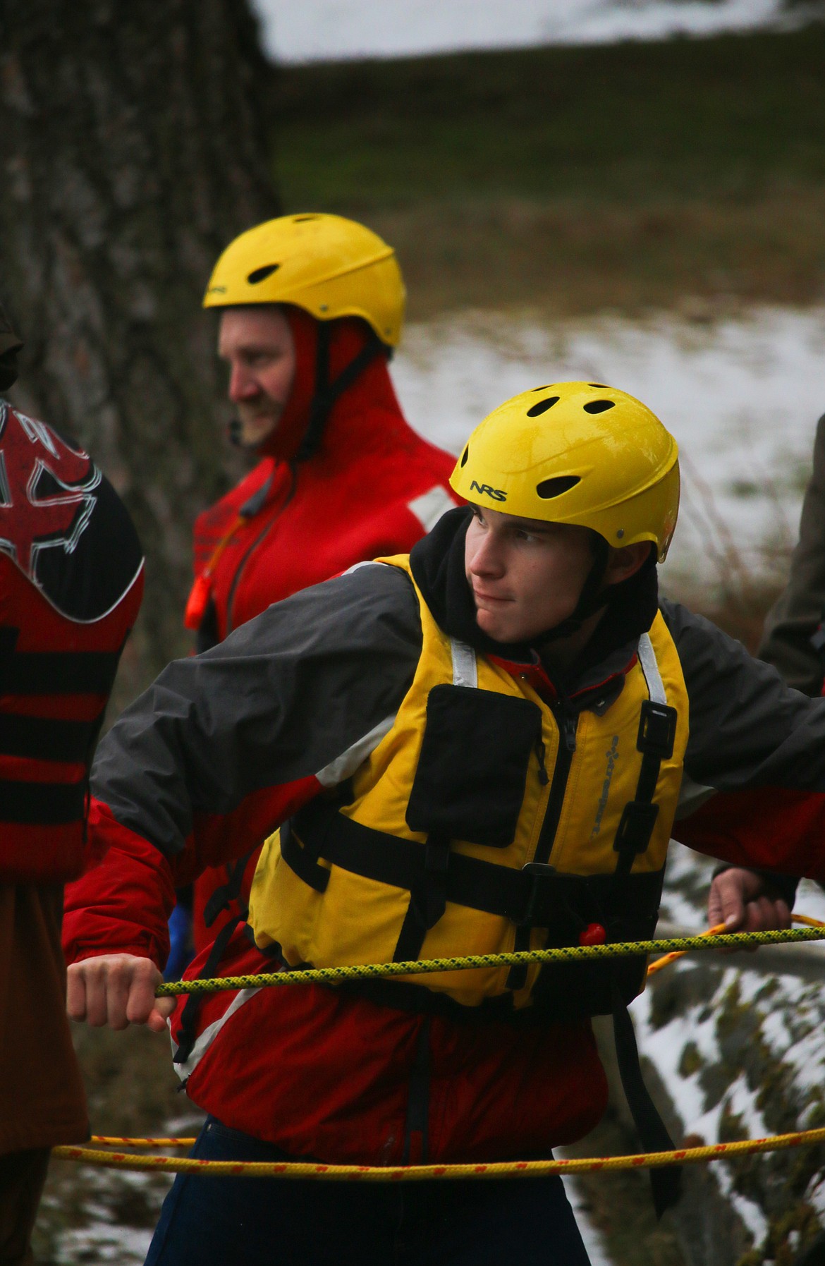 The firefighters took turns practicing different rescue roles, both on land, on the ice, and in the water.