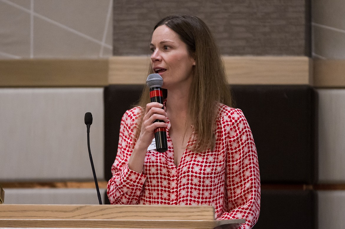 CDAIDE board President Rebecca Smith addresses the crowd at the third annual Care Affair on Feb. 6 in The Coeur d’Alene Resort. The event was a success, bringing in more than $45,000 to help local re