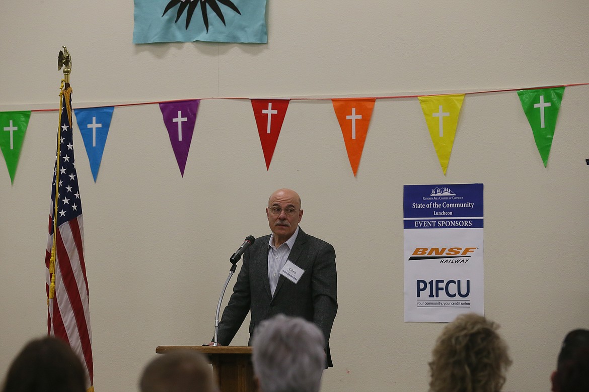 Kootenai County Commissioner Chris Fillios provided insight into the county government’s operations before the Rathdrum Chamber of Commerce. (JENNIFER PASSARO/Press)