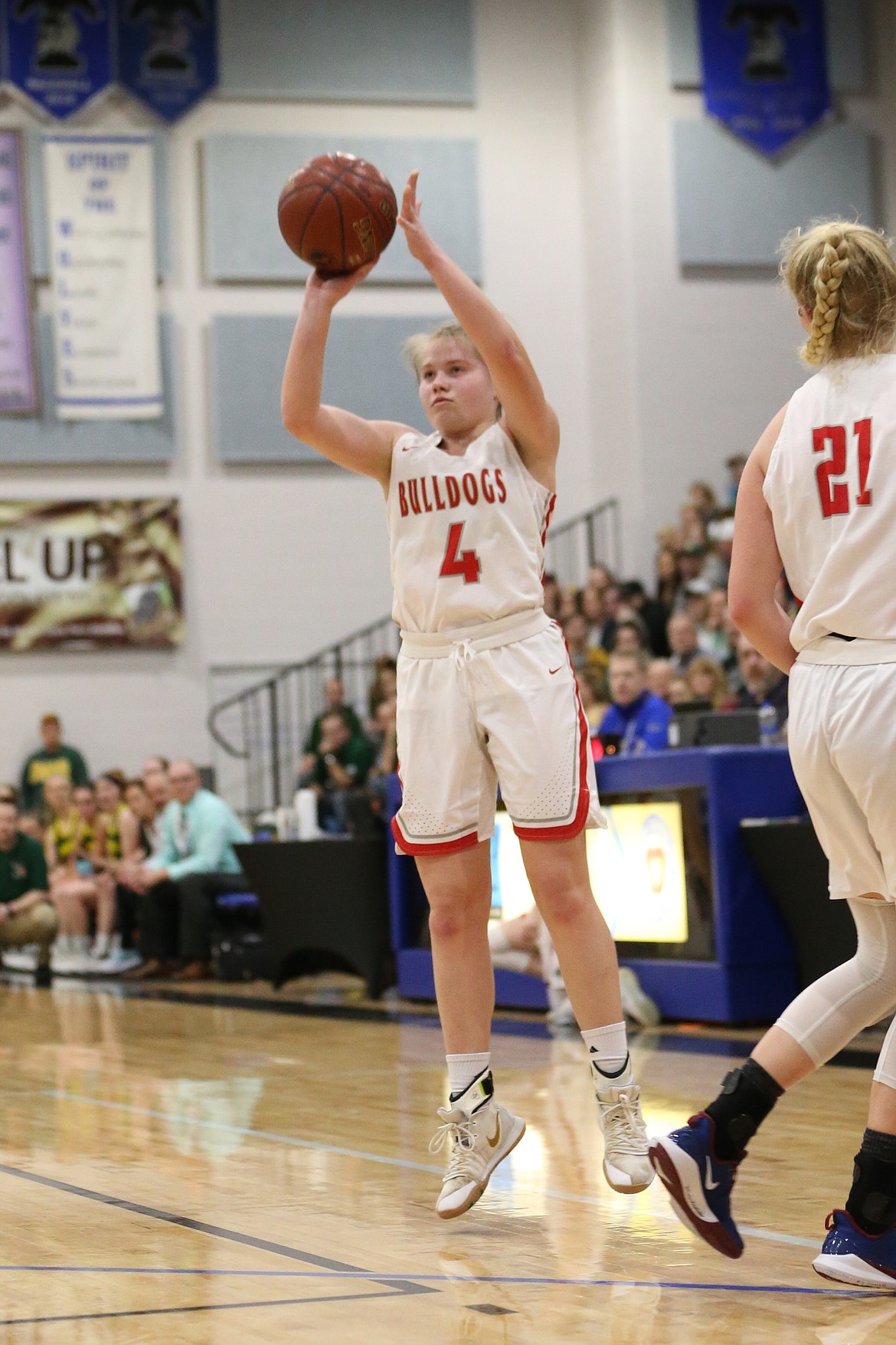 (Photo courtesy of JASON DUCHOW PHOTOGRAPHY)
Senior Maddie Morgan attempts a 3-pointer during the second half of Friday’s state semifinal game against Bonneville.