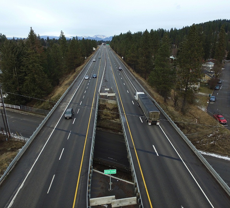 The bridges on Interstate 90 pass over Pennsylvania Avenue near the exit for Sherman Avenue.