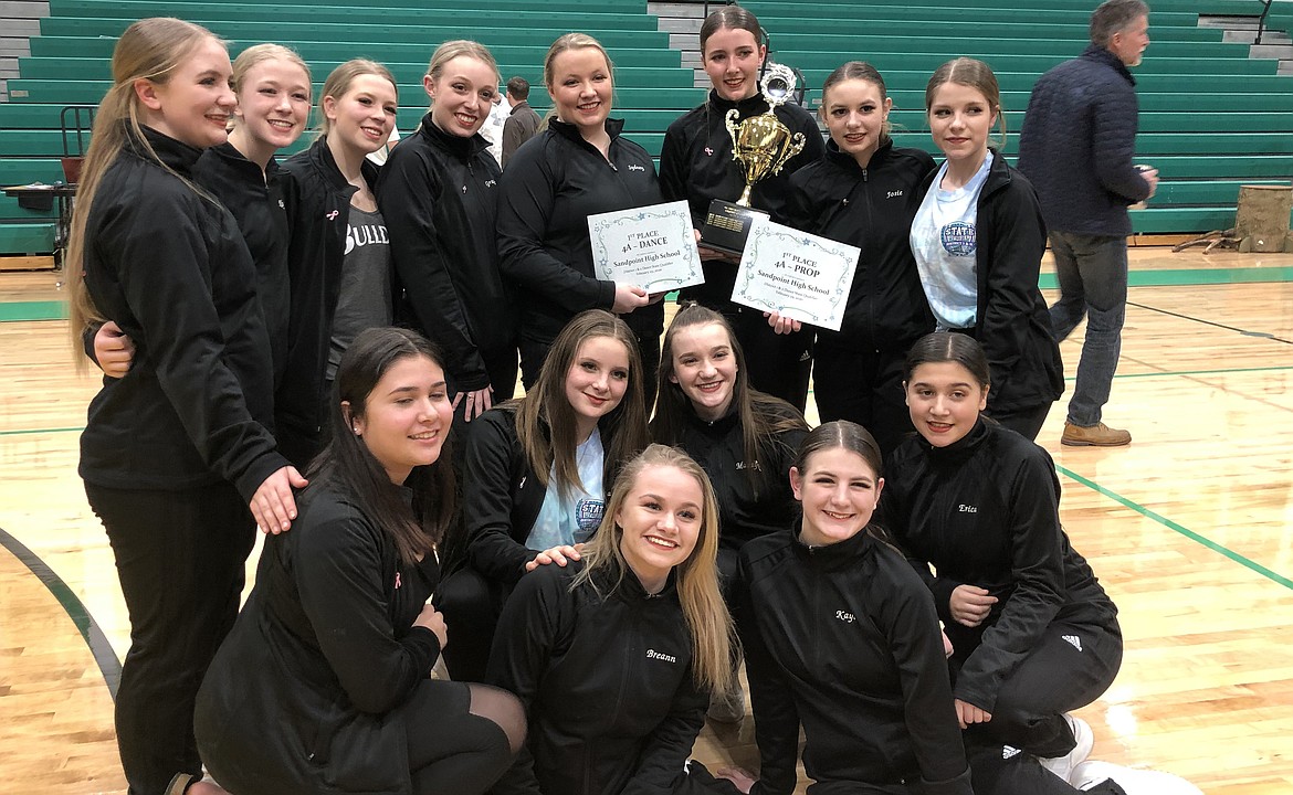 The Sandpoint High School dance team claimed first place at districts and will be going to state to compete in both Dance and Prop on March 21 at the Ford Idaho Center. Pictured are members of the dance team after taking districts.