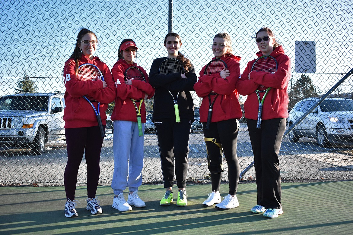 There are only five seniors on the Sandpoint tennis roster this season. Pictured (from left): Claire Hampton, Hadley Goodvin, Jenny Slaveck, Sage Saccomanno and Taryn McBride.