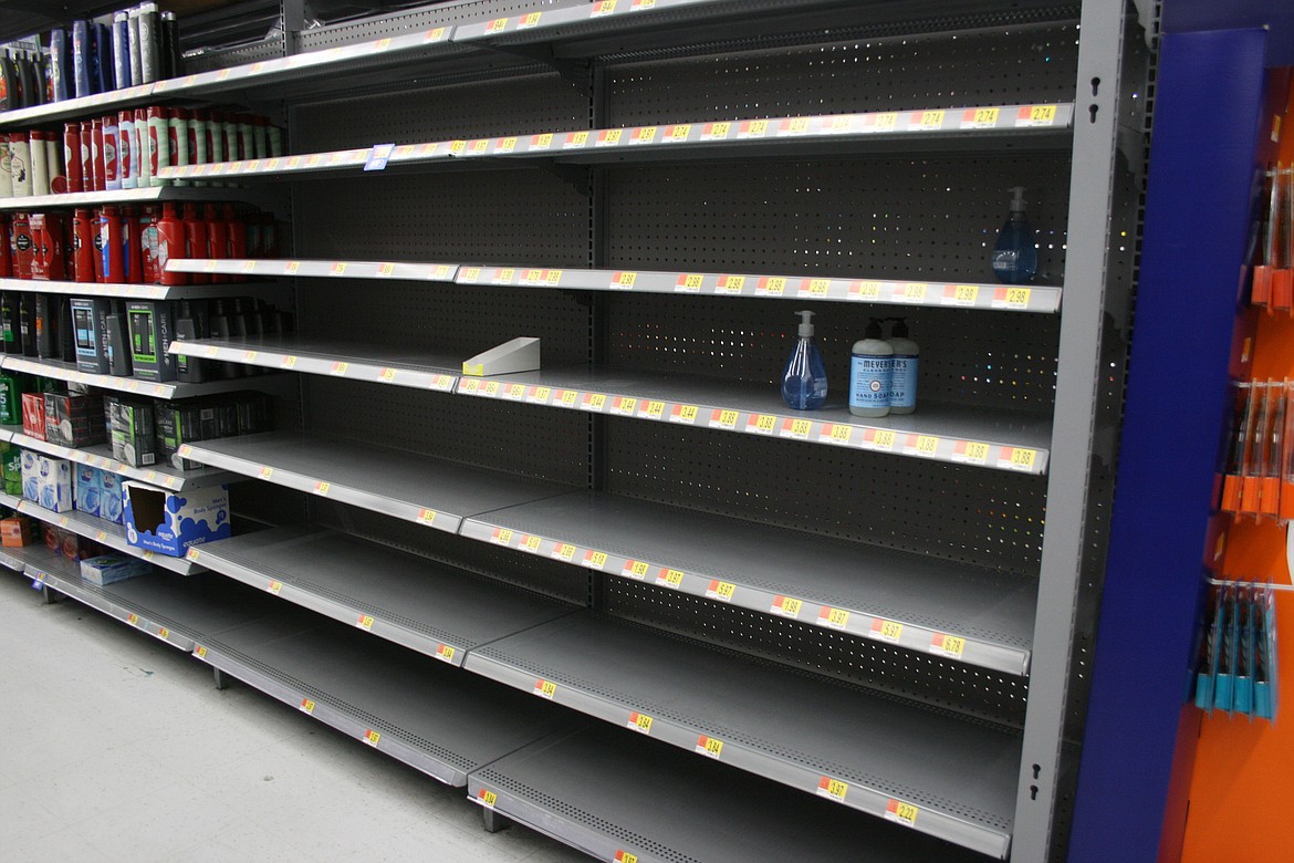 Cheryl Schweizer/Columbia Basin Herald 
  
 Customers cleared the shelves of hand sanitizers at the Moses Lake Walmart.