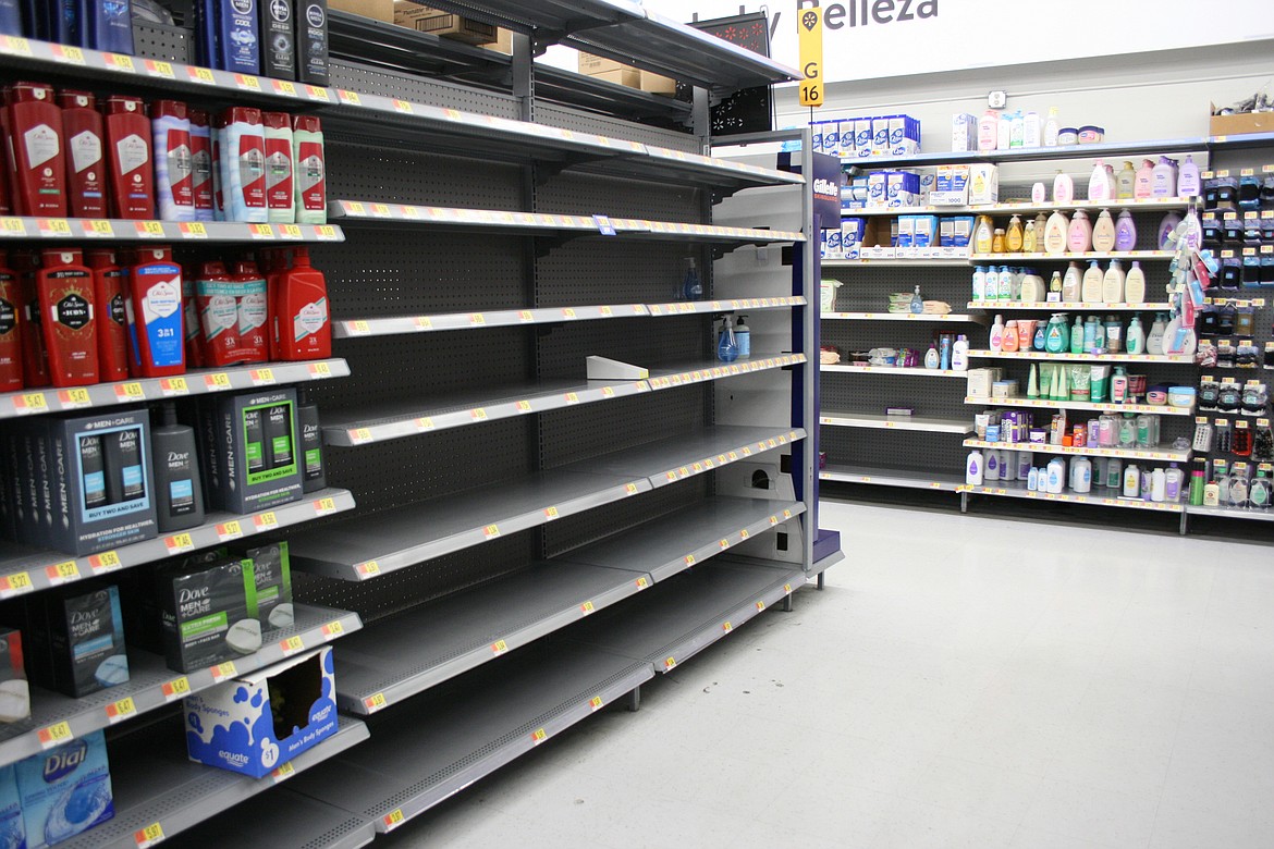 Cheryl Schweizer/Columbia Basin Herald 
  
 Customers cleared the shelves of hand sanitizers, among other products, at the Moses Lake Walmart.