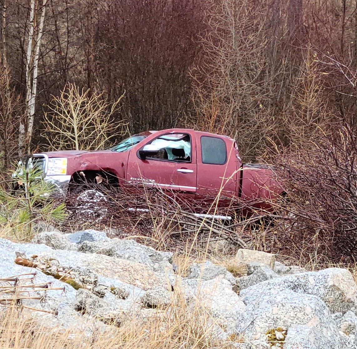 Photo by TONIA BROOKS 
 A truck went about 200 feet off the road at the junction of HWY 1 and HWY 95 on Tuesday.