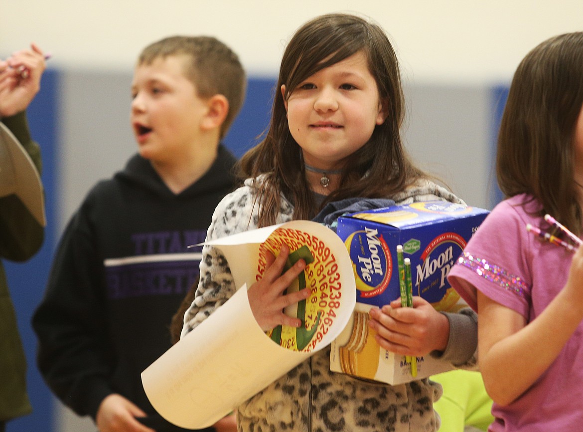 Seltice Elementary School fourth-grader Emma Riemer won the school’s Pi Day competition by reciting 299 numbers of the mathematical constant pi.