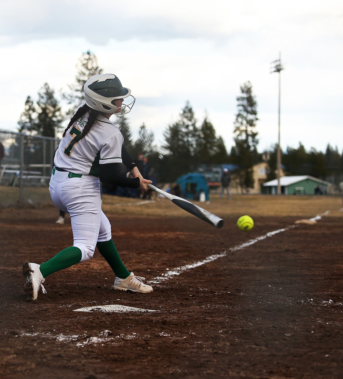 Lakeland High’s Hailey Gosch hits a ground ball during Thursday’s game against Lewiston.