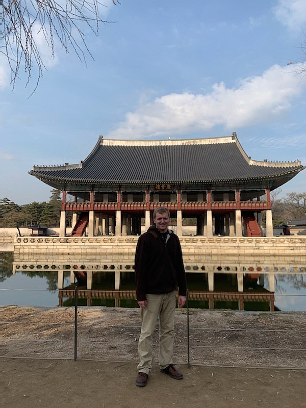 Local writer and author Nick Oetken at the Royal Palace of Seoul, South Korea in December. Oetken uses the success and flexibility of his writing business to travel every few months. Photos courtesy of Nick Oetken.