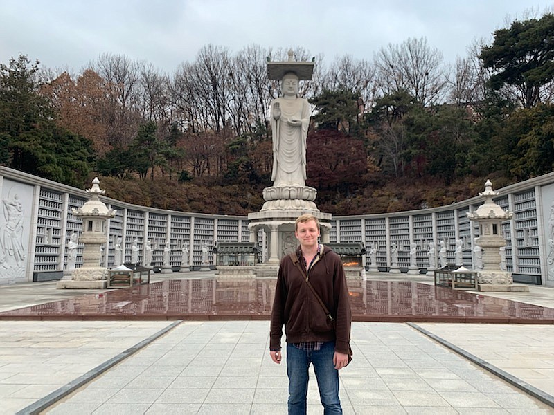 Oetken at a Buddhist temple in Seoul, South Korea in December. Photo courtesy of Nick Oetken.