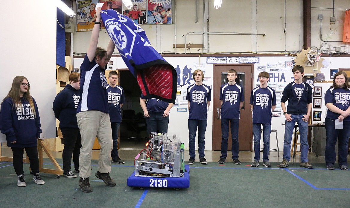 The First Team 2130 Alpha+ robot is revealed to a room full of spectators on Saturday at the Boundary County Middle School.