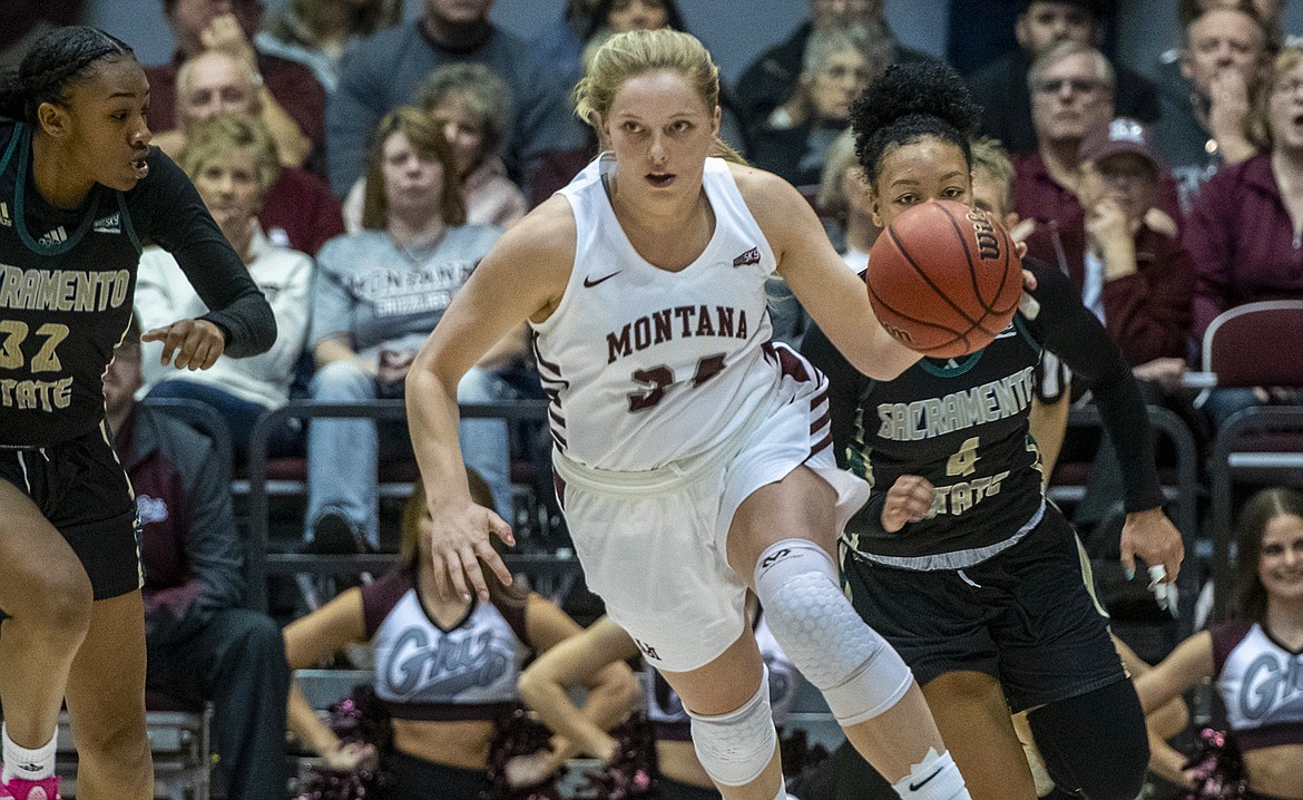 Sandpoint grad Madi Schoening plays in a game for the University of Montana earlier this season. She averaged 6.7 points and 4.3 rebounds per game.