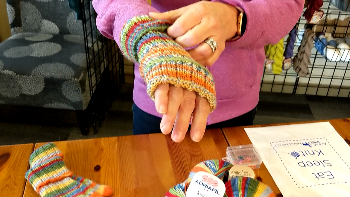 Mittens and fingerless gloves are just a couple cool things to knit, as shown here by Alpaca Direct's Kelley Hobart. (Courtesy image)