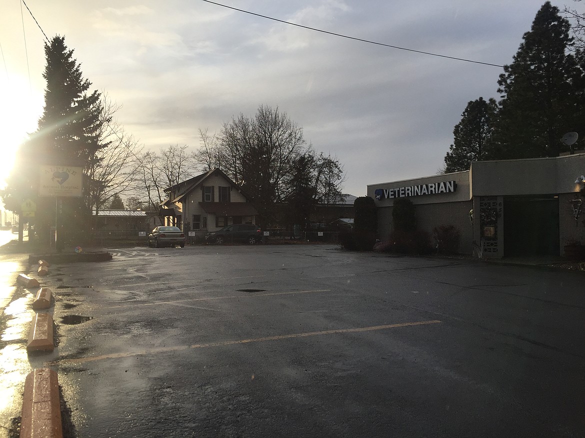 An empty parking lot at the Alpine Animal Hospital in Coeur d’Alene. Many local veterinary clinics have stopped scheduling non-emergency appointments to preserve medical equipment for human hospitals.