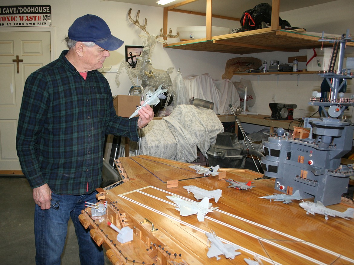 Robin Major built models to represent the planes carried by the USS Bennington as part of his construction of a replica of the aircraft carrier.