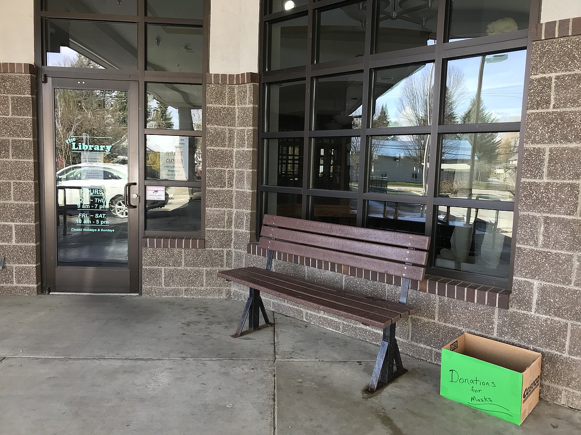(Courtesy photo) 
 A donation box for mask supplies sits outside the East Bonner County Library District's Sandpoint branch library.