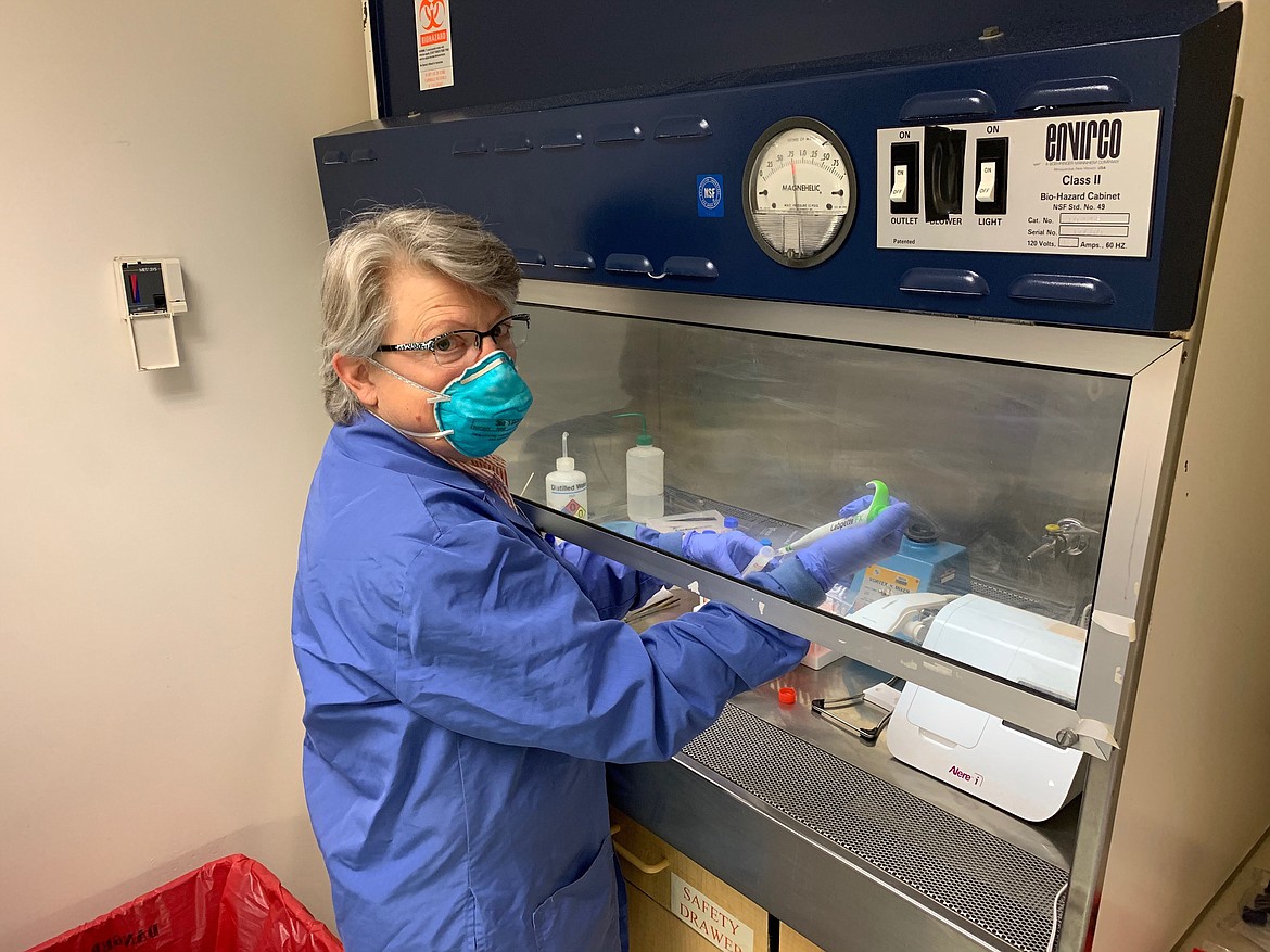 (Photo courtesy BONNER GENERAL HEALTH)
A Bonner General Health employee is pictured at work in the hospital’s lab. The Sandpoint hospital recently had its testing system validated, opening the door for it to conduct novel coronavirus tests in-house.