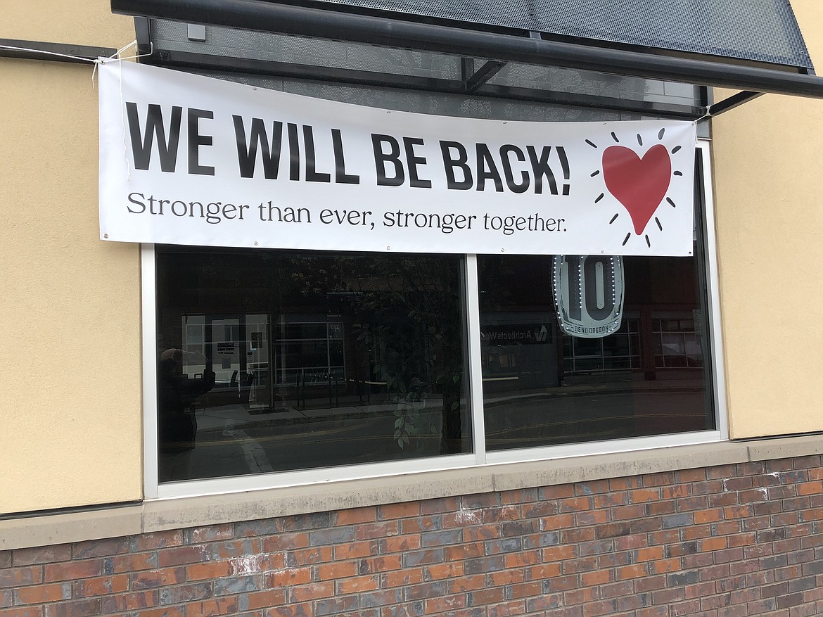 It’s a sign of the times at Seasons of Coeur d’Alene on Tuesday. Many restaurant owners, employees and customers are eager to hear what Gov. Brad Little says this morning about his stay-at-home order.
MIKE PATRICK/Press