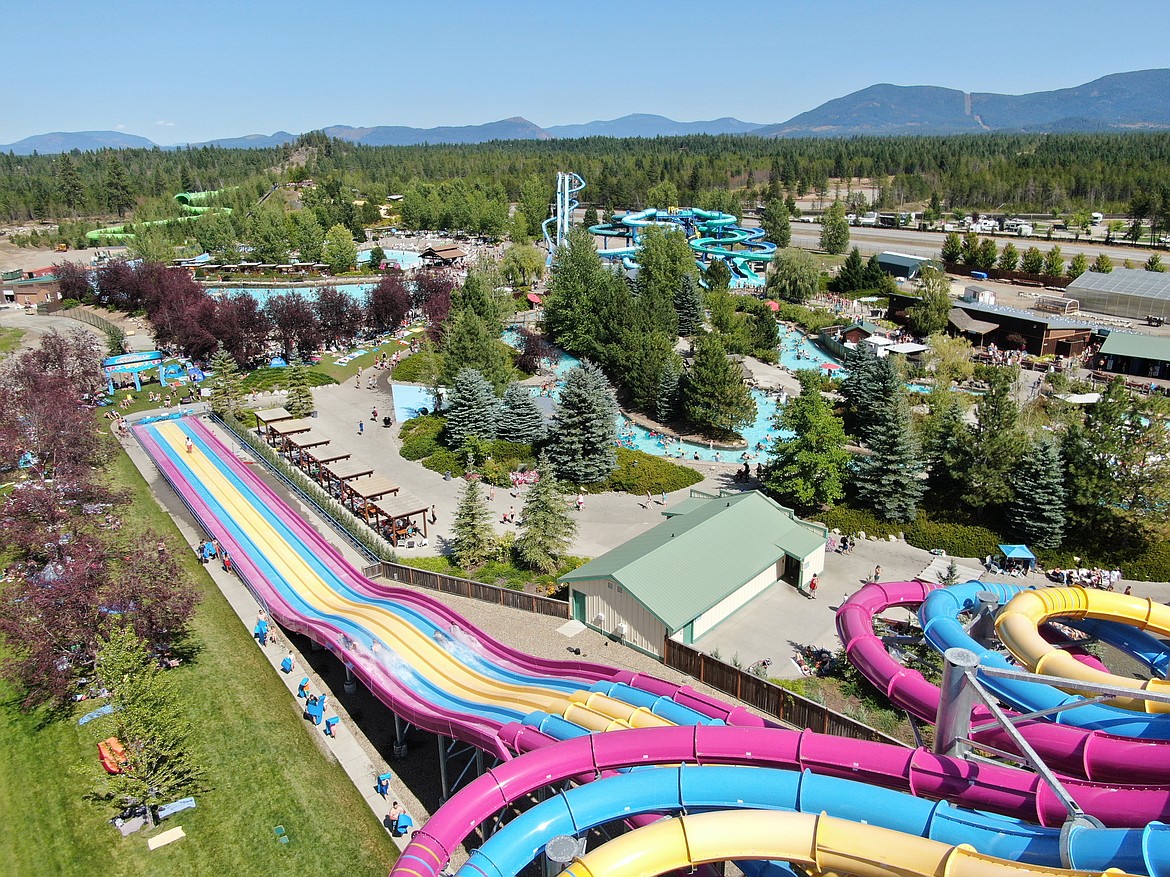 This aerial view of Silverwood’s Boulder Beach shows swooping slides and refreshing pools that guests will be able to enjoy when the water park opens June 6. Silverwood Theme Park opens this Saturday.