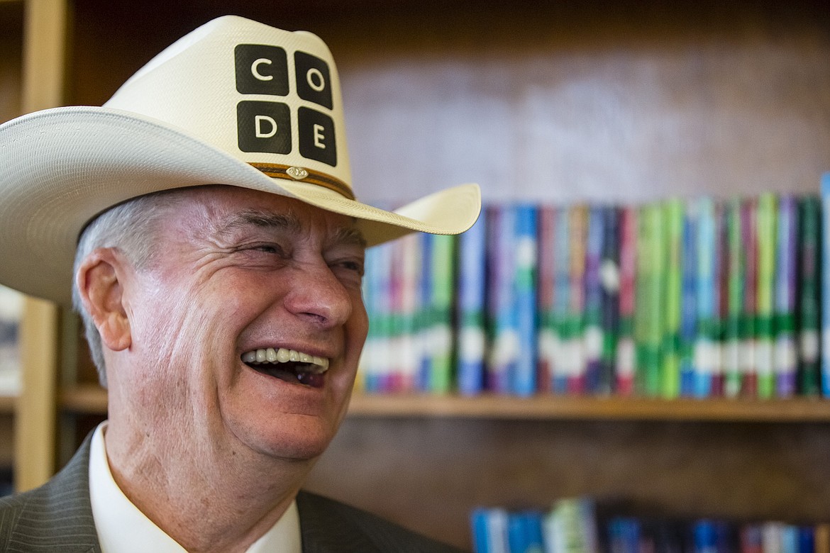 Idaho Gov. Brad Little on Wednesday announced a new computer programming course, Idaho Codes, that is now enrolling seventh- through 12th-graders to learn HTML, CSS and JavaScript. Here, he is seen at Garfield Elementary School in Boise when he proclaimed Dec. 9 through 13 Computer Science Education Week in Idaho during the school’s Hour of Code celebration last year.