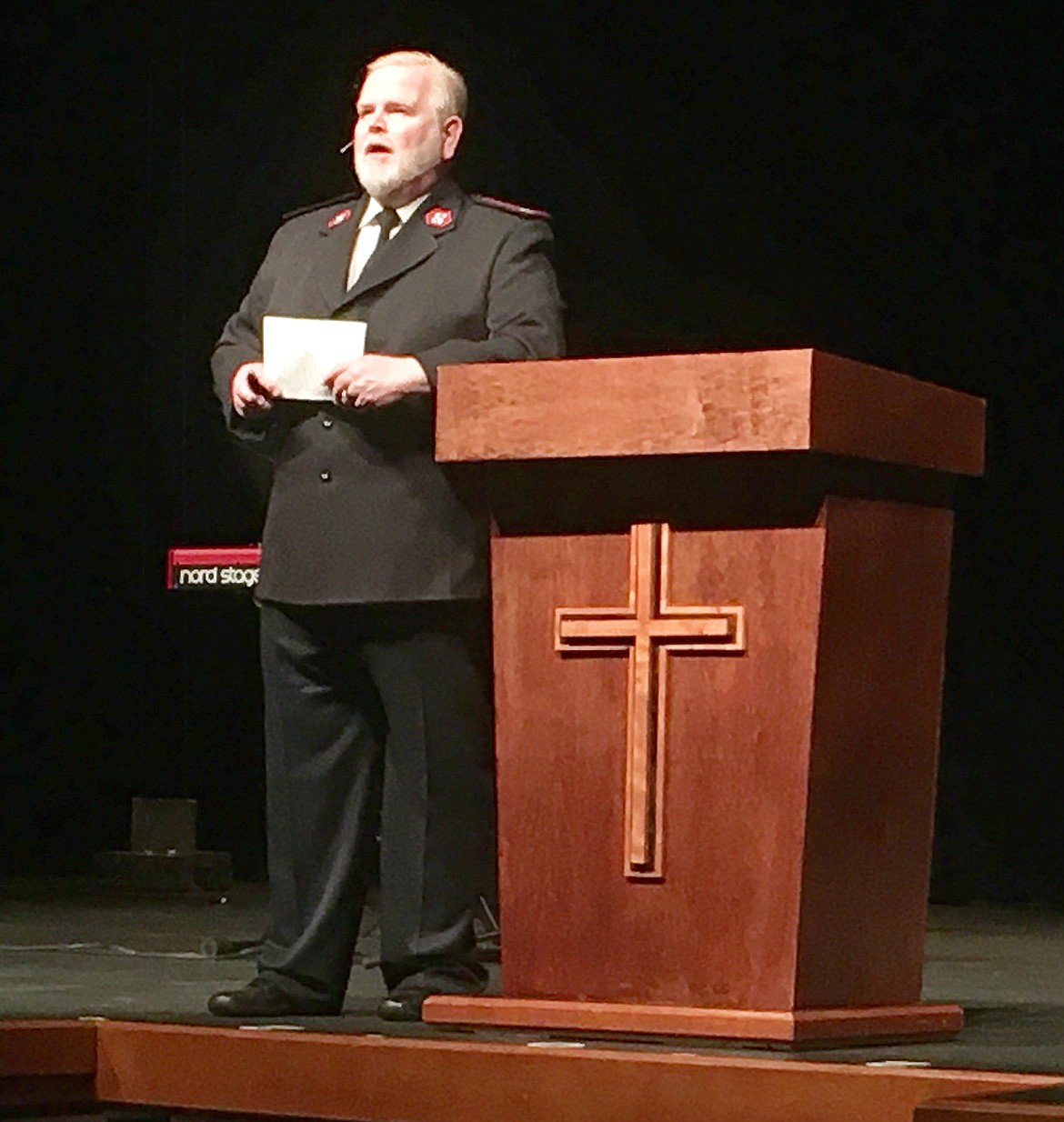 BILL BULEY/Press
Major Don Gilger with The Salvation Army speaks during Sunday’s service at the Kroc Center.