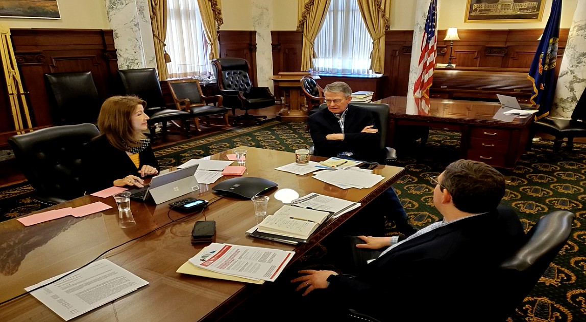 Gov. Brad Little (center), alongside AARP Idaho director Lupe Wissel (left) and Idaho Department of Health and Welfare director Dave Jeppesen during a Tuesday town hall conference call. During the question-and-answer session, Little said the possibility of a second coronavirus wave is a constant concern of his. (Image courtesy of AARP)