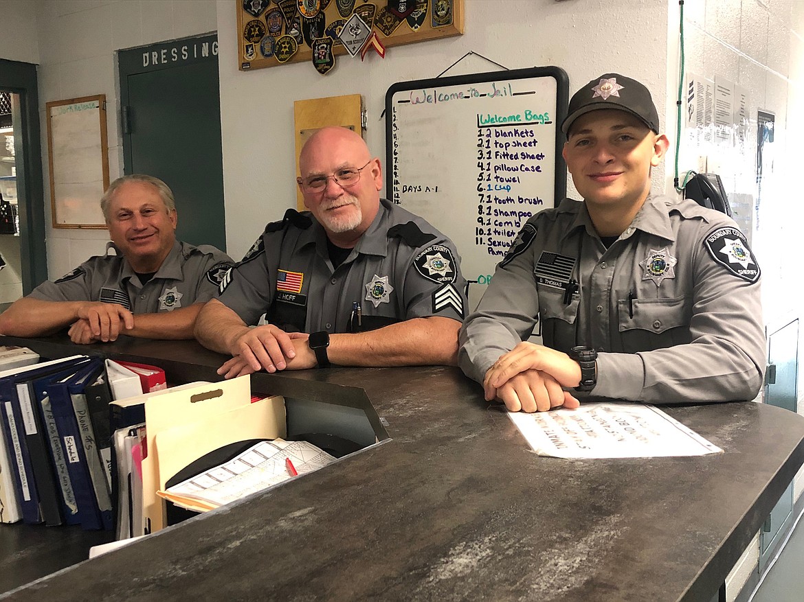 Boundary County Sheriff’s Office Detention Deputies Jim Ranlett, left, Detention Sgt. Jeff Hoff, center, and Dawson Thomas pose for a photo after the jail received a certificate of compliance for 2020. The certificate is presented to jails which meet Idaho Jail Standards.