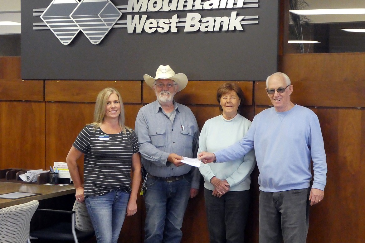 Pictured, from left, are Patti Branson, Mountain West Bank, Jim Thompson, Violet Flinn and Jack Flinn. Jack and Violet Flinn did a GoFundMe project for Jack’s birthday, raising $2,100 for the Old Grandview Cemetery water line. Flinn presented a check to Jim Thompson at Mountain West Bank where Mike Weland donated $100 for a total of $2,200. Wow! A million thank you to all who donated. Anyone willing to make a donation can do so at Mountain West Bank under the Old Grandview Cemetery water line account.