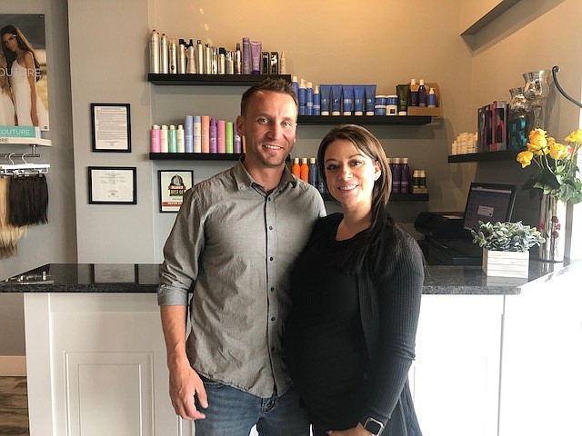 Courtesy photo 
 Kelly Beaudry-Suhr with her husband, Josh Suhr, at the new site of Revive Salon and Spa, 
 2942 N. Government Way, Coeur d Alene.