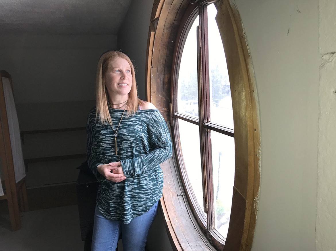 Jessica Tingley in the green room — where performers wait before a show begins — at The Pearl Theater in Bonners Ferry. Tingley is the volunteer president of The Pearl’s working board, who along with other supporters of the theater, raised more than $3,000 during Idaho Gives to pay the theater’s bills while it is closed temporarily due to COVID-19. Money is needed to pay for the reconstruction of the bell tower and for new paint on the exterior of the 126 year-old building.