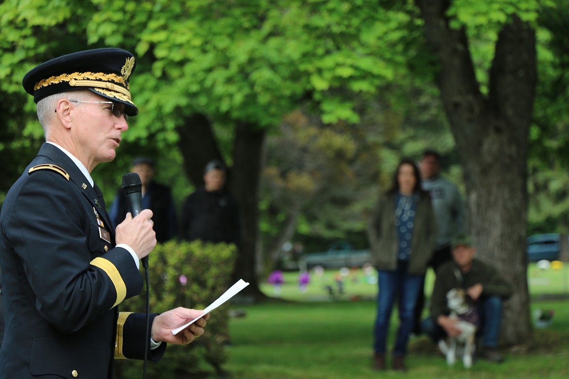 Bryan Hult, a retired U.S. Army brigadier general and Bonner County Veterans Services officer, speaks at a past Memorial Day tribute.