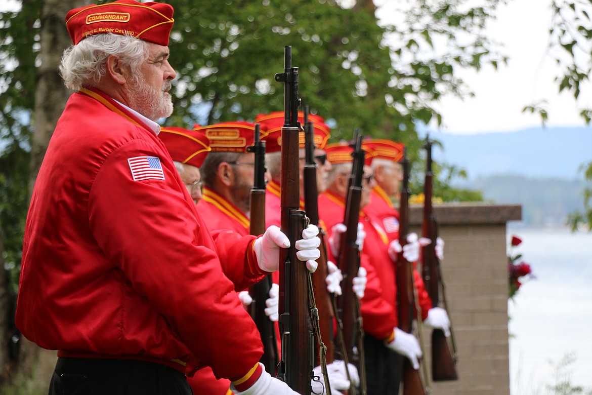 Members of the Marine Corps League stand at attention at Monday’s Memorial Day tributes in Sandpoint.
