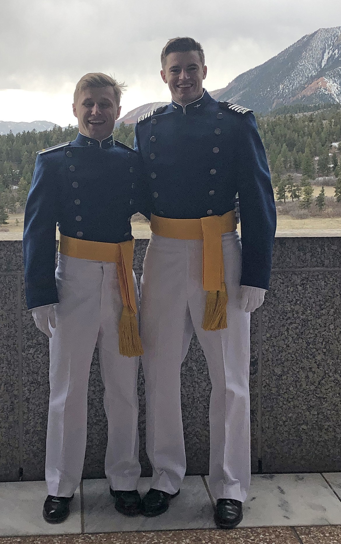 Erich Jaeger, right, snaps a photo with his freshman/sophomore year roommate Koby Hinnant after graduation from the United States Air Force Academy in April. Jaeger is a 2014 Coeur d'Alene High School graduate. (Courtesy photo)