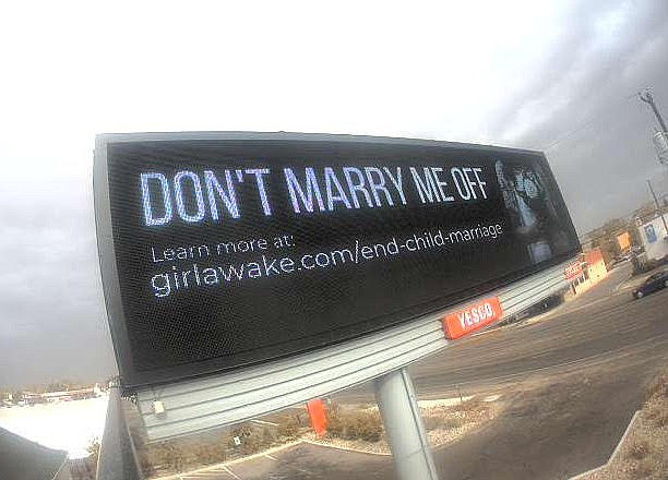 This is one of three child marriage awareness billboards Coeur d'Alene High School senior Gracie Messier was instrumental in  having installed in Post Falls, Idaho Falls and Boise. Idaho has the highest rate of child marriage in the nation. (Courtesy photo)