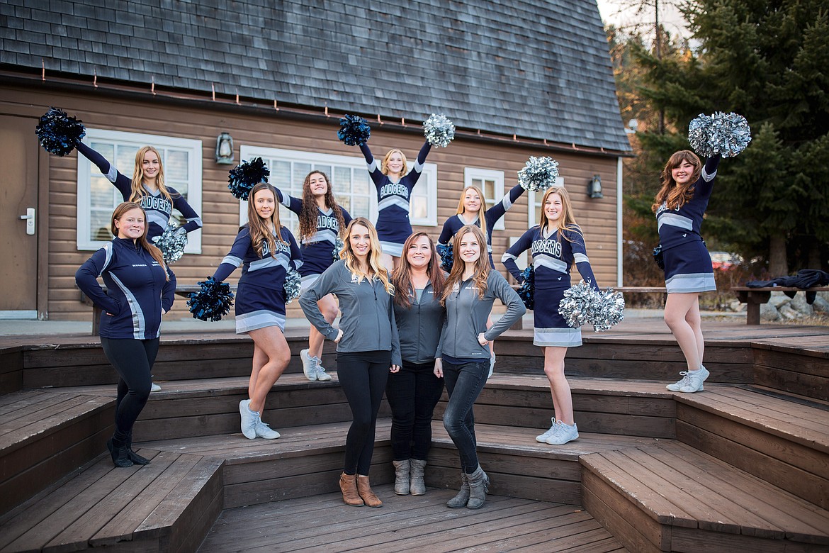 The 2019-20 Bonners Ferry High School Badger cheer team and its coaches.