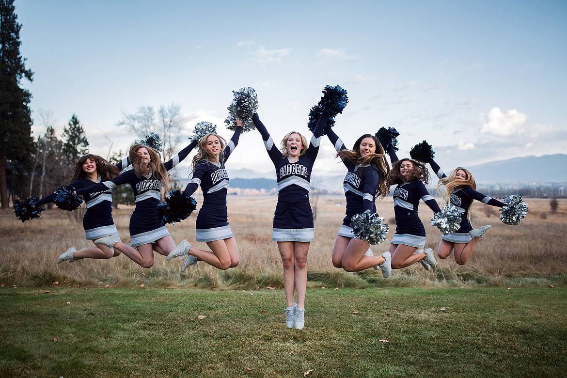 The Bonners Ferry High School Badger cheer team shows its spirit.