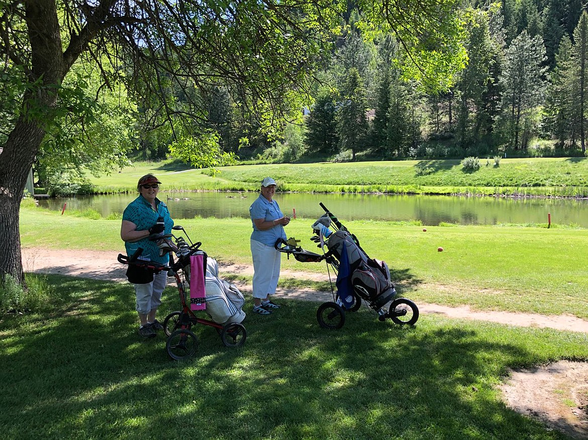 Mirror Lake Golf members enjoy the shade by No. 8 tee box.