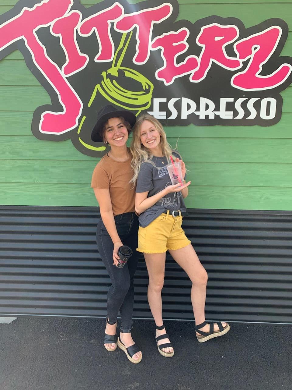 Stella Kirby and Lillian Brennan at the new Jitterz Espresso stand, at the southeast corner of U.S. 95 and Wyoming Avenue.