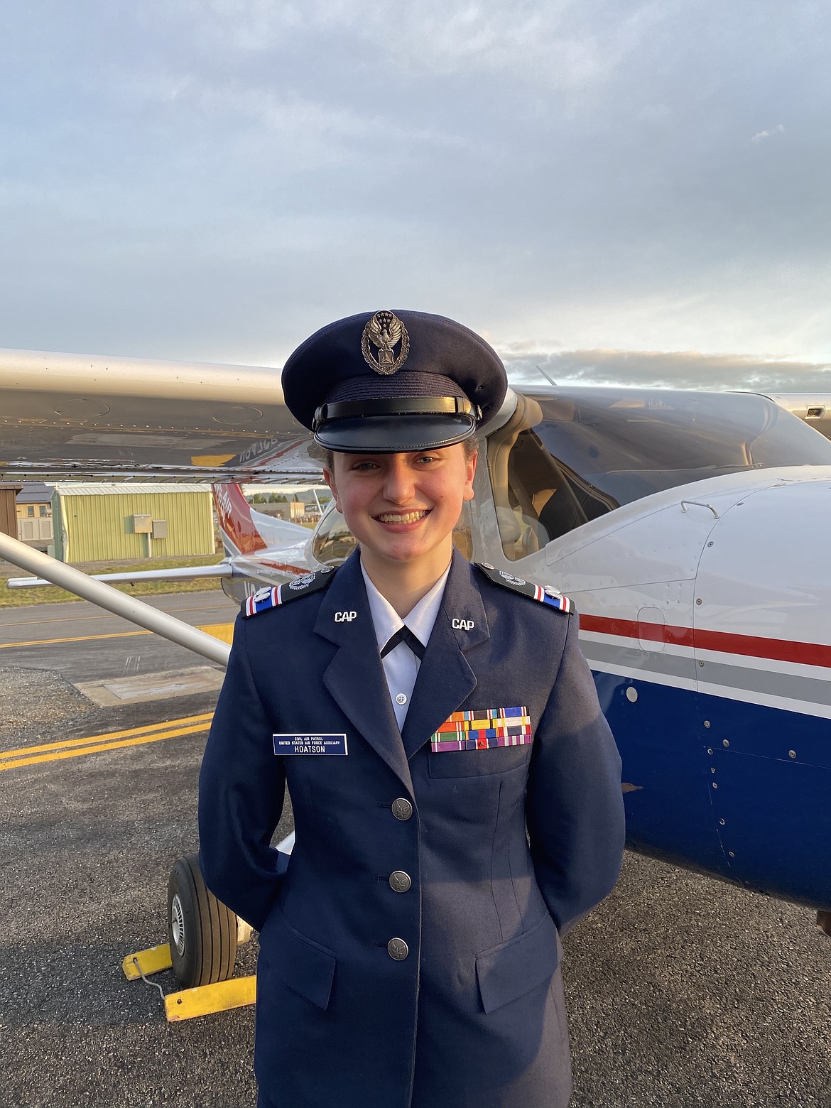 Newly promoted Cadet Commander 1st Lt. Hannah Hoatson wears Civil Air Patrol formal blue uniform.