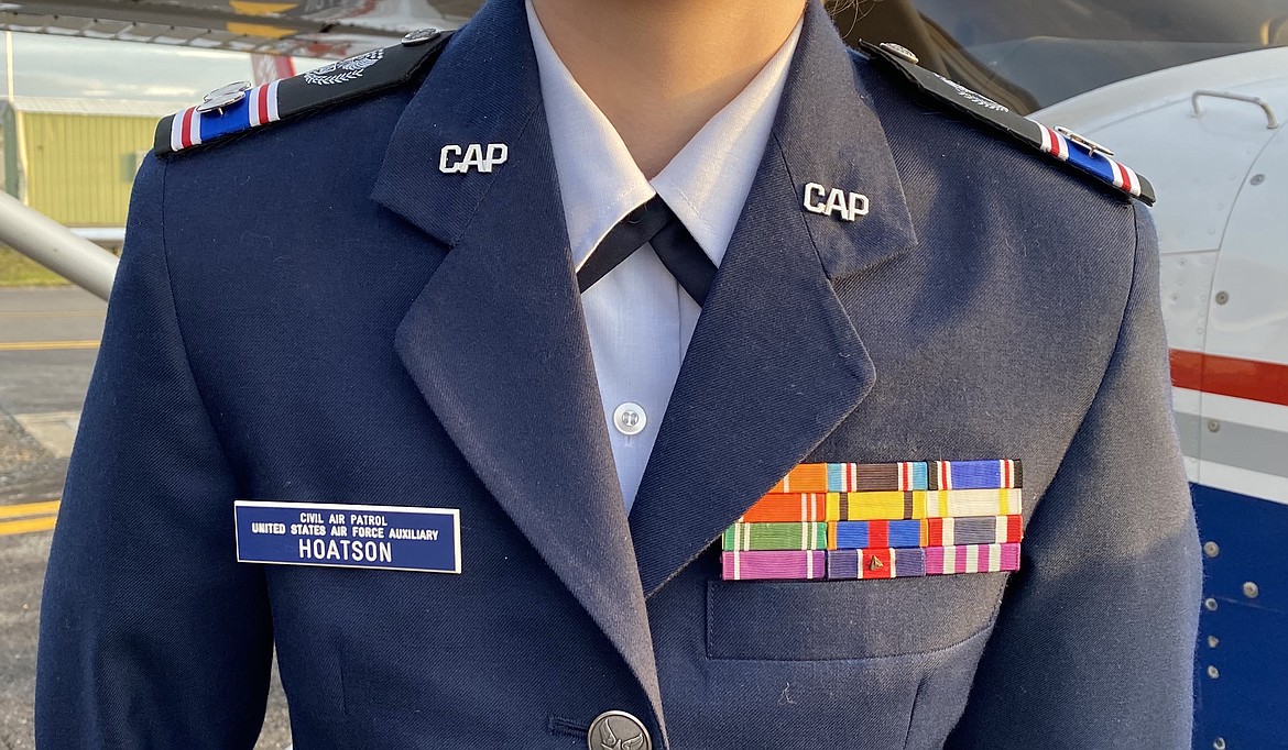 Newly promoted Cadet Commander 1st Lt. Hannah Hoatson wears Civil Air Patrol formal blue uniform. (MADISON HARDY/Press)