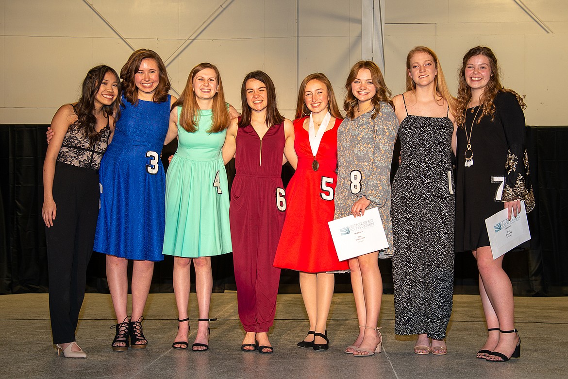 Distinguished Young Women participants for 2020 pose for a group photo. Pictured are Mandy Brown, Rosie Tientong, Jordan Cassidy, Caitlyn Smith, Camille Neuder, Libby McLaughlin, Katie Stewart, and Autumn Morgan.