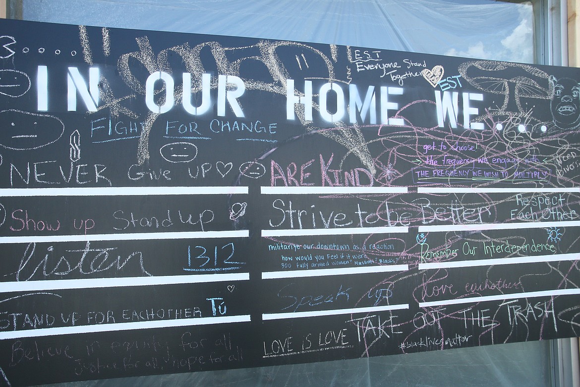 Emerge, a nonprofit that promotes art in the community, has found its new home at 119 N. Second Street. This chalkboard on the outside of the building is part of Emerge's “CDA is our Home” interactive project. (DEVIN WEEKS/Press)