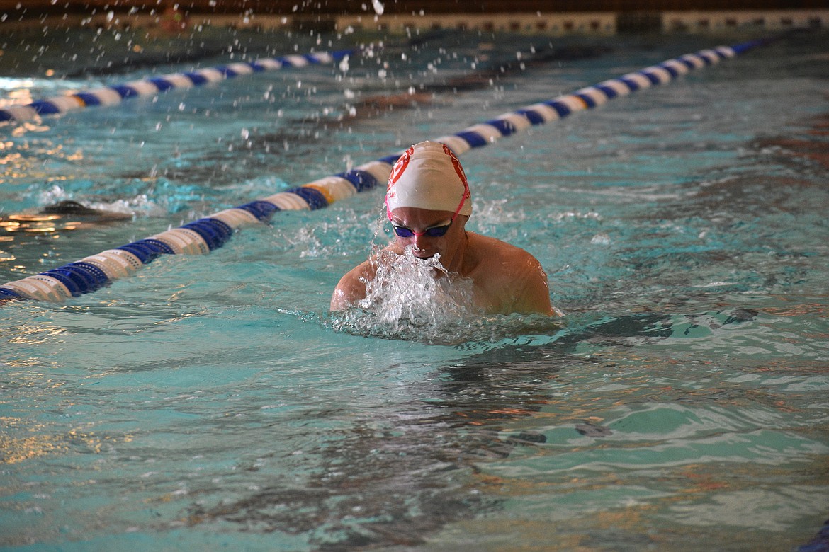 (Photo by DYLAN GREENE) 
 Hayden Norling swims during a Sandpoint Sharks practice at the Litehouse YMCA on Monday.
