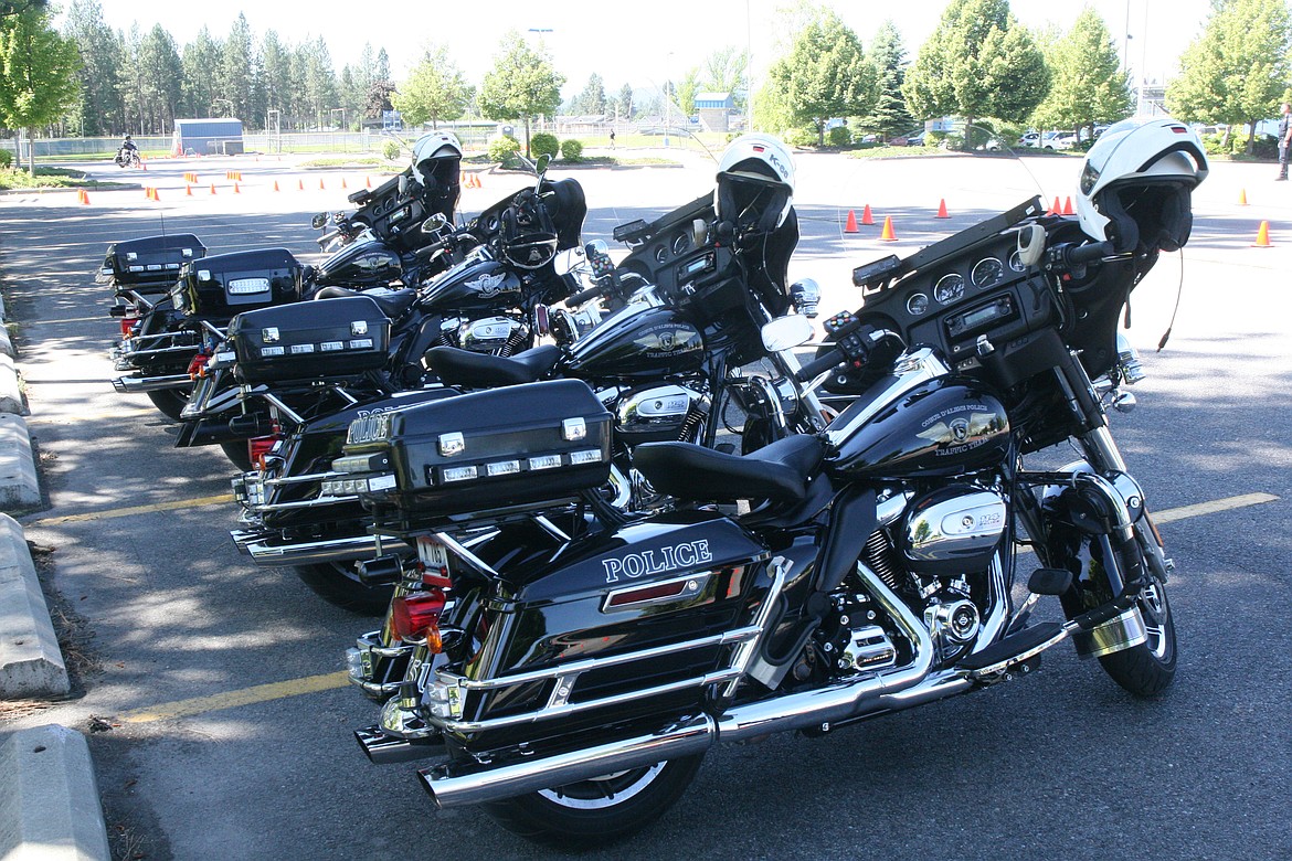 Idaho State Police and Coeur d’alene Police Motor units parked in the shade during a Tuesday certification exercise.
Ralph Bartholdt/Press