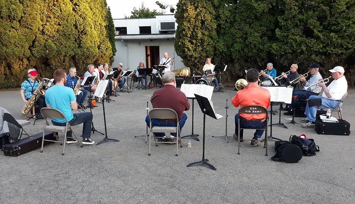 CDA Big Band reunites after three months of a rehearsal break because of the coronavirus pandemic. The band is seen here June 18 playing in the Coeur d'Alene Memorial Gardens. CDA Big Band will commence the Summer Concert Series in Hayden next month. (Courtesy photo)