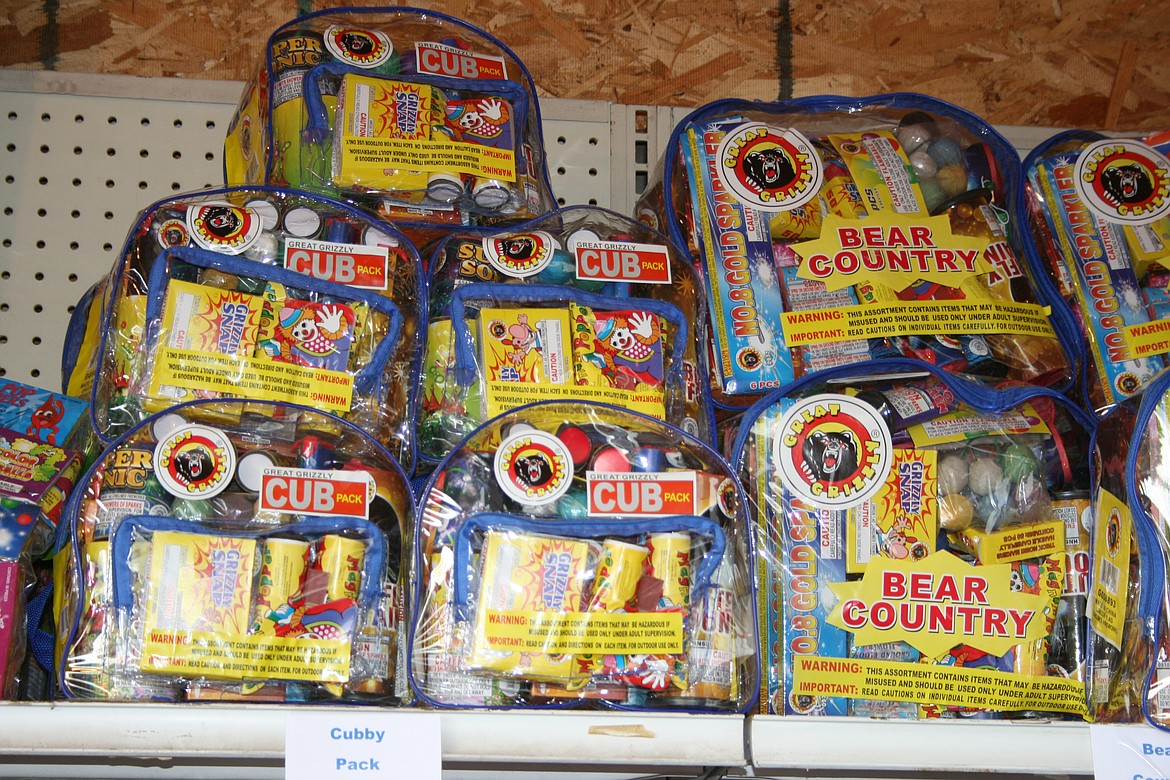 Fireworks fill the shelves at the Airway Drive fireworks stand operated by the Sand Scorpions off-road vehicle club.