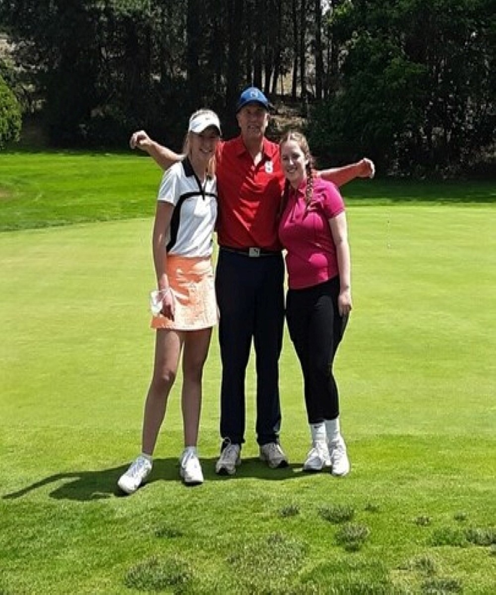 From left: Annaby Kanning, Sandpoint golf head coach Michael Deprez and Karsen Granier pose for a photo at Monday’s Inland Empire PGA Pro-Junior at Esmeralda Golf Course. The group finished second with a net total of 129 (-15).